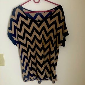 Carol Rose cream and blue chevron blouse